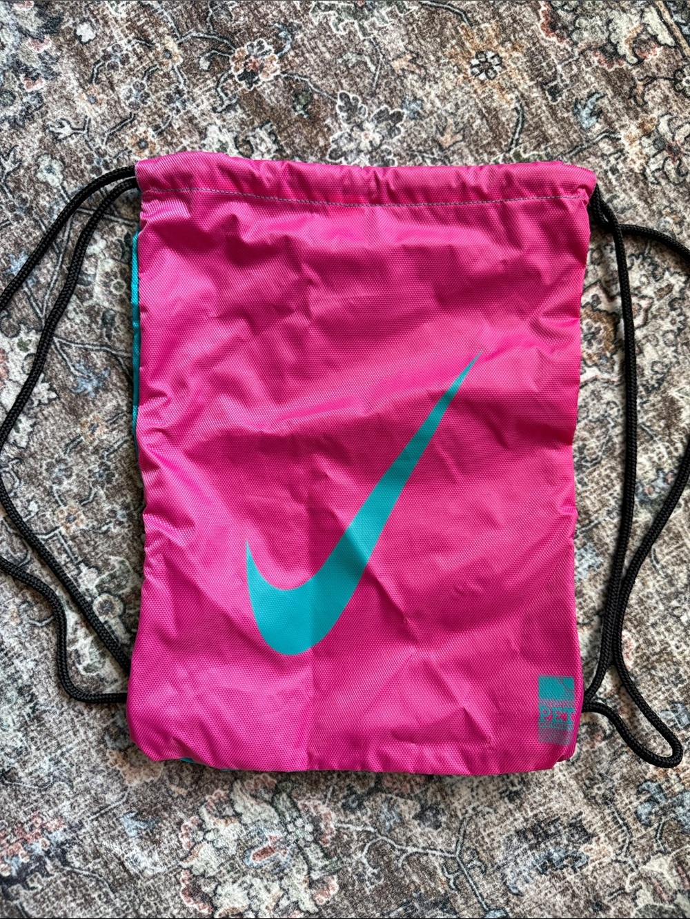 NWOT Nike Teal and Pink Drawstring Bag with sturdy Cording